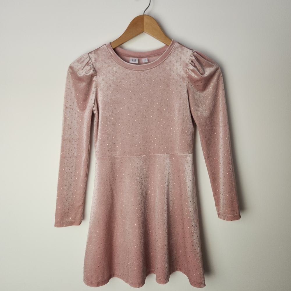 GAP Kids Pink Velvet Puff Sleeve Dress 8